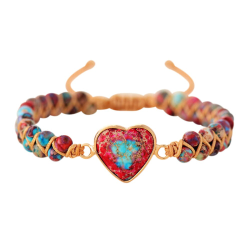 Jasper Heart Bracelet Adjustable Rope Natural Stone