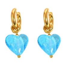 Women's Stainless Steel Heart Huggie Earrings Blue Candy