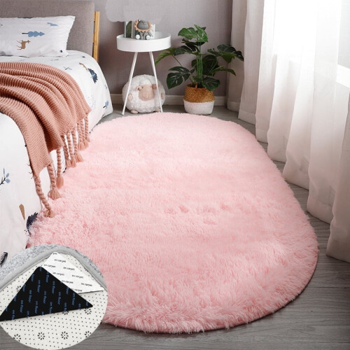 Pink Oval Fluffy Area Rug 31 x 63 inches