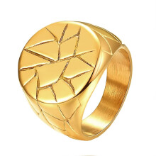 Men's Stainless Steel Crackle Signet Ring Gold Tone Size 7