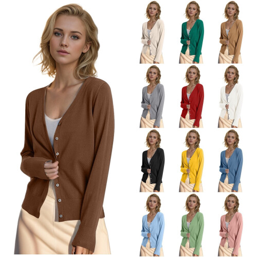 Wool Cardigan Sweater for Women V-Neck Button-Front Long