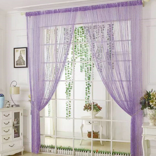 Flat Silver Thread Beaded Curtain with Tassels 1 Pack