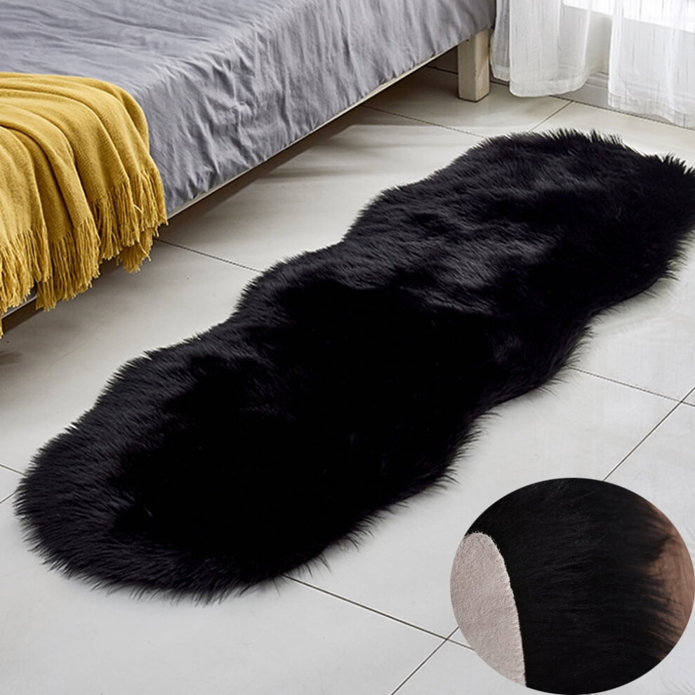 Faux Sheepskin Area Rug Black 24x39 Inch