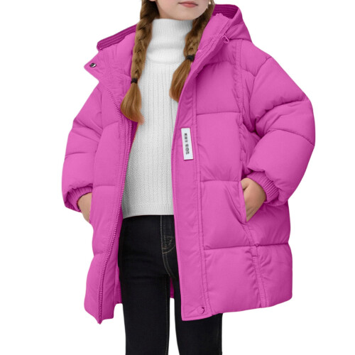 Toddler Puffer Jacket Hooded Zip-Up Solid Color for Boys