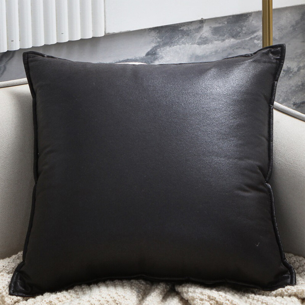 Black Faux Leather Throw Pillow 18x18 Inch