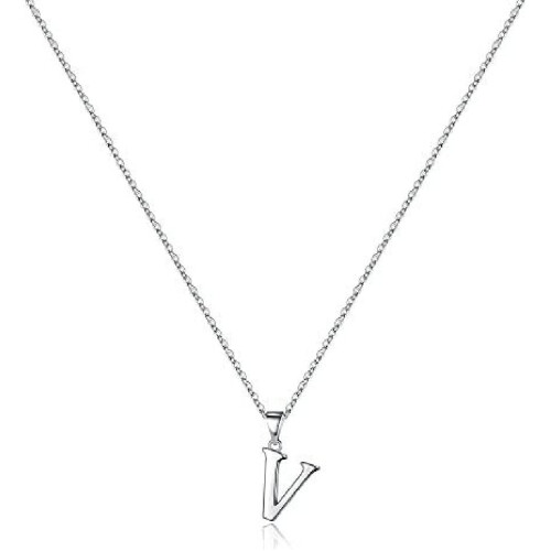925 Sterling Silver Initial Pendant Necklace with Figaro