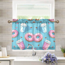 Coffee Cups Donuts Kitchen Curtains Half Tier 27"x36"