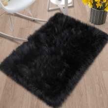 Soft Fluffy Rug Black Shaggy Faux Sheepskin 16 x 24 Inch