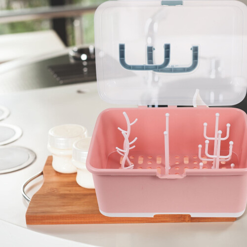MUSEYA baby bottle organizer pink PP storage box 1 set