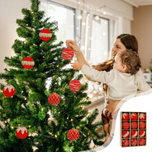 Gold Flocked Christmas Ornaments Set 16PCS 2.36 Inch