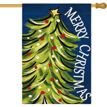 Christmas House Flag Blue Double Sided 28x40 Inch