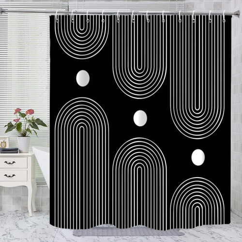 Tenda da doccia bianca e nera, extra lunga, 72x84 pollici