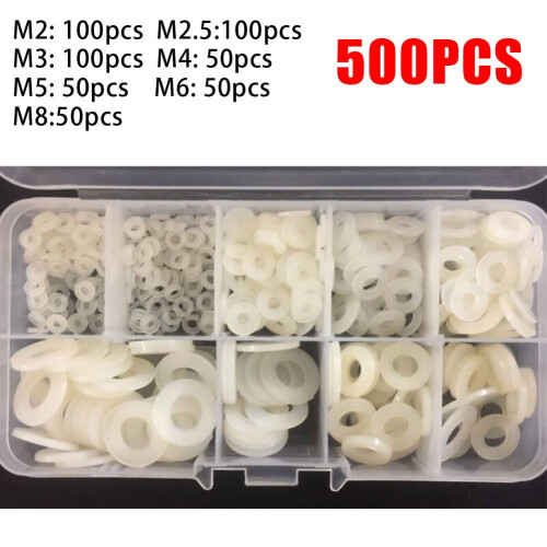 White Nylon Washers Assortment Set M2-M8 500 pcs 2