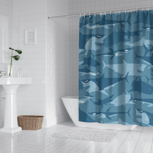 Cortina Shark World em poliéster impermeável, 183 x 213 cm (72 x 84 polegadas) 1