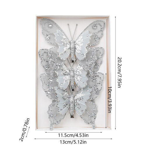 Christmas Tree Ornaments Silver Glitter Plastic 3-Pack 1