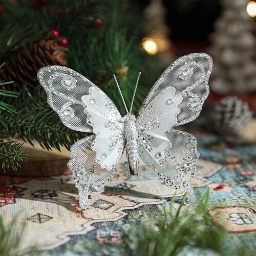 Christmas Tree Ornaments Silver Glitter Plastic 3-Pack 2