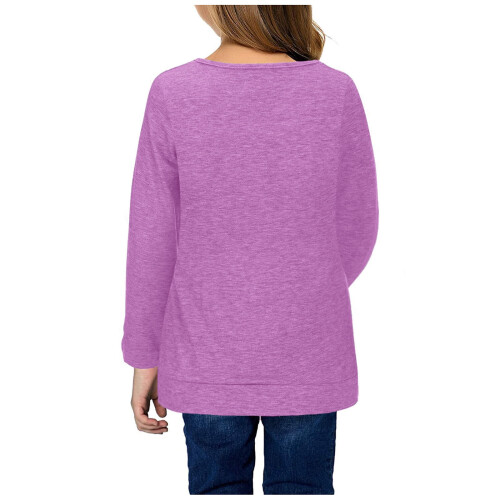 Κοριτσίστικο τοπ με μακριά μανίκια, μονόχρωμο, στρογγυλό ντεκολτέ και πλαϊνά 1