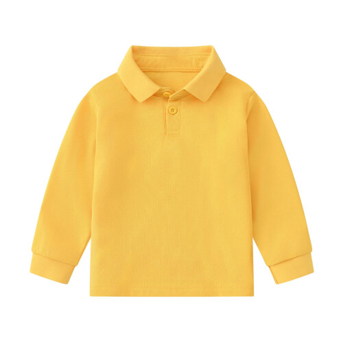 Boys Long Sleeve Polo Shirt Solid Yellow Size 7-8 Years 1