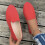Γυναικείο κόκκινο σουέτ φλατ παπούτσι Slip-On με στρογγυλή μύτη, μέγεθος 5,5US 6