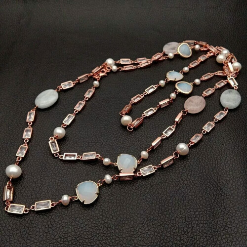 Κολιέ Morganite Ροζ Χρυσό Οβάλ Μικτού Χρώματος 51 Ίντσες 1