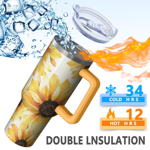 Bicchiere termico Sunflower da 40 oz a doppia parete isolante e a prova di perdite. 1