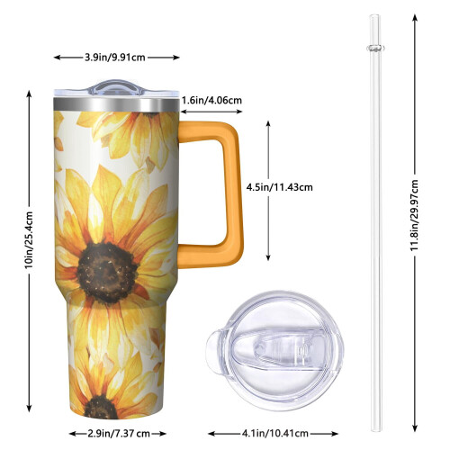 Bicchiere termico Sunflower da 40 oz a doppia parete isolante e a prova di perdite. 2