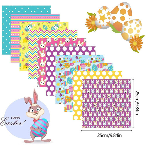 Easter fabric bundle rabbit egg print 10 pcs 10" x 10" 2