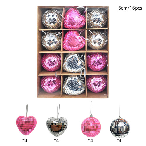 Disco Mirror Ball Ornament Silver Pink Heart Round 1