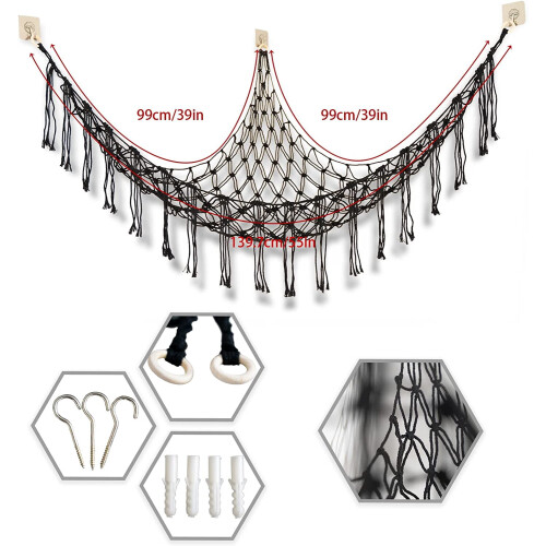 Stuffed Animal Hammock Net Macrame Mesh 55 inch with Hooks 1