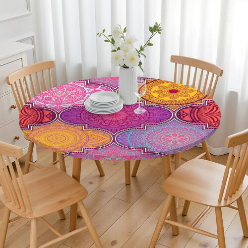 Toalha de mesa boho em tecido Oxford com bainha elástica, 114-132 cm (45-52 polegadas) 2