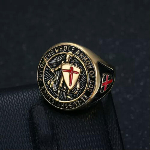 Christlicher Tempelritter-Kreuzschildring, Silber, Größe 10 2