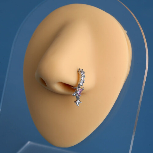 Titanium neusring met micro-zirkonia steentjes 2