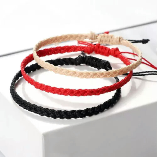 Pulseira de cordão encerado cáqui com nó trançado 1