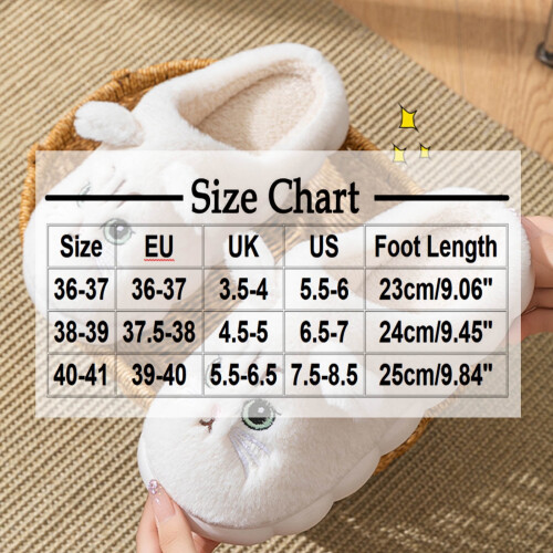 Γυναικείες παντόφλες εσωτερικού χώρου Fuzzy Slip-On με ζεστό σχέδιο γάτας, μέγεθος 2
