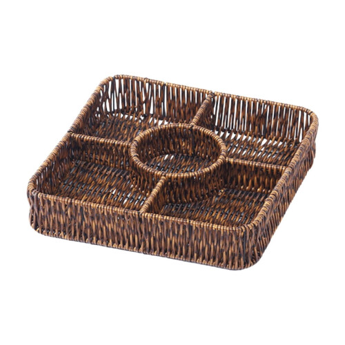 Plateau de service rond en rotin compartimenté pour collations (1 pièce) 1