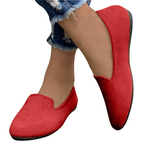 Γυναικείο κόκκινο σουέτ φλατ παπούτσι Slip-On με στρογγυλή μύτη, μέγεθος 5,5US 1