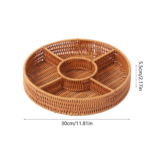 Plateau de service rond en rotin compartimenté pour collations (1 pièce) 2