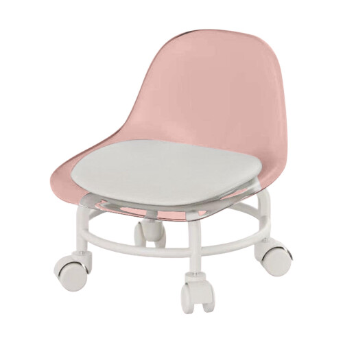 Low Rolling Stool with Back Support Pink 1