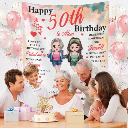 Personalized 50th Birthday Blanket Purple Photo Design 1