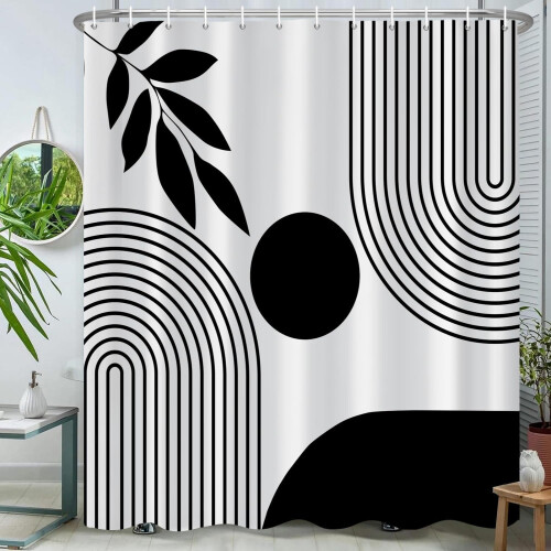 Duschdraperi Boho Svart Vit Geometrisk 180x180 cm 1