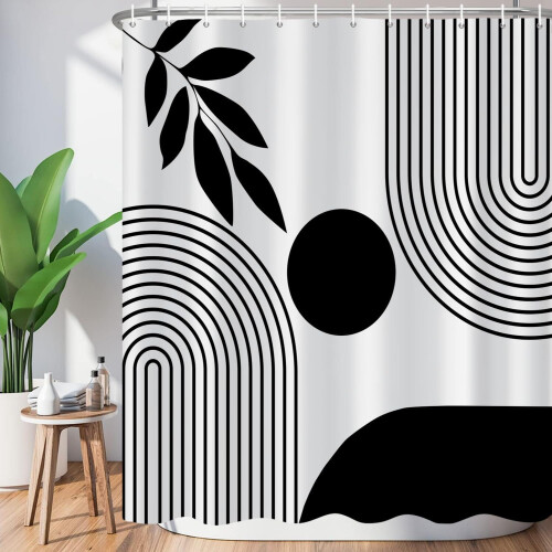 Duschdraperi Boho Svart Vit Geometrisk 180x180 cm 2