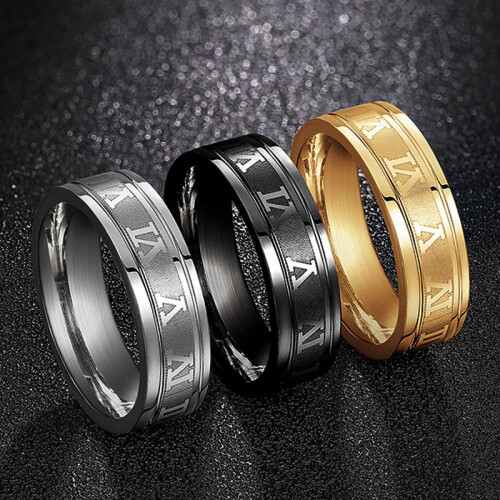 Men's Titanium Wedding Band Roman Digital Style 2