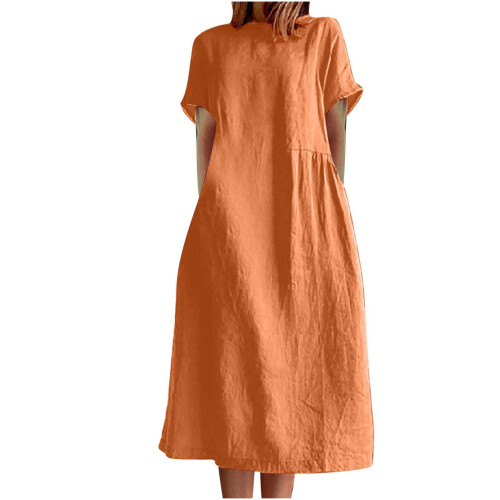 Damenkleid aus Baumwollleinen, Orange, Größe M 1