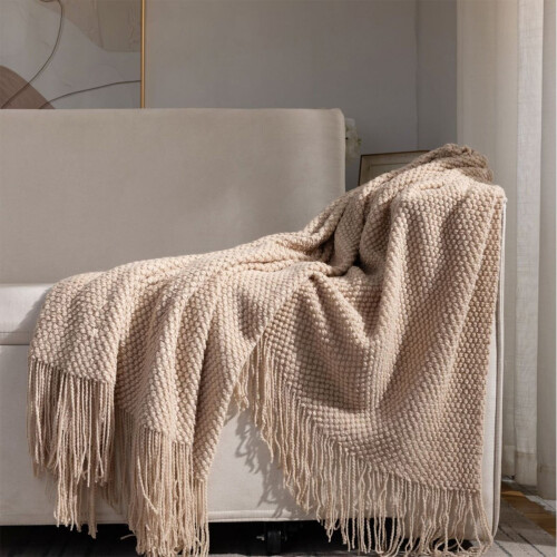 Fringe Decorative Throw Blanket Acrylic Knitted 67.7x50 Inch 1