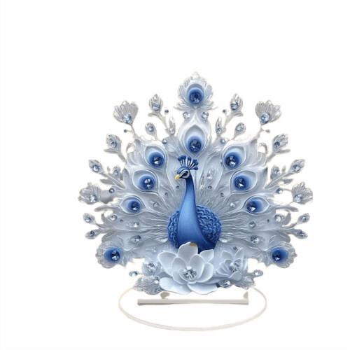 White and Blue Peacock Figurine Resin Statue 1 Piece 1