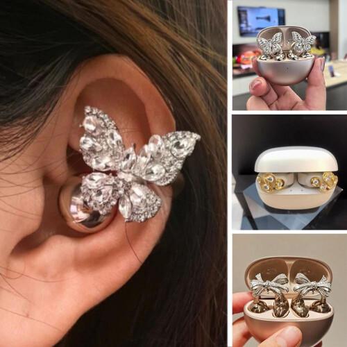 Butterfly Clip-On Earbuds Accessory with Rhinestones 2