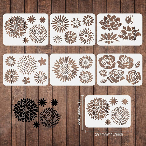 Flower Stencils Template Plastic 6PCS 29.7x21cm 1