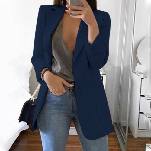 Blazer léger à devant ouvert pour femme, bleu marine, taille S 1