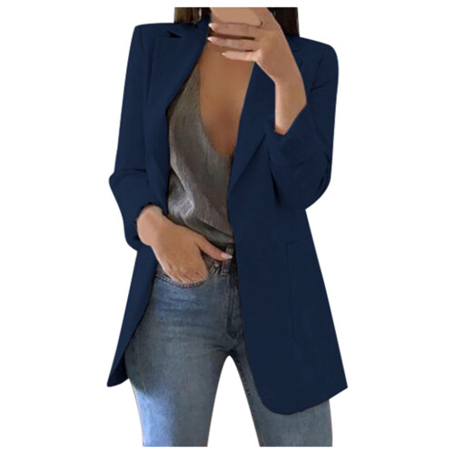 Blazer léger à devant ouvert pour femme, bleu marine, taille S 2