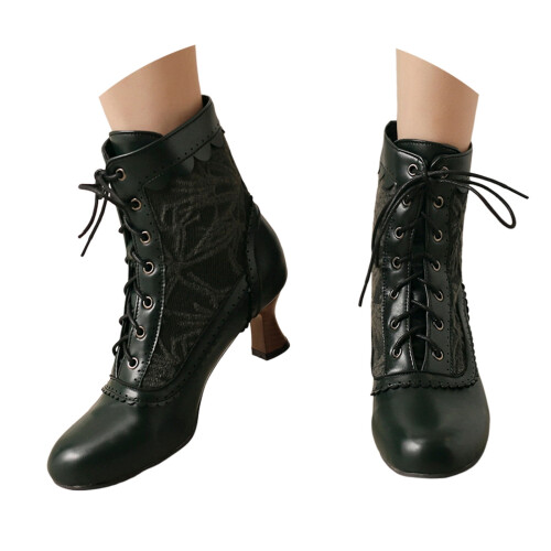 Women's Winter Boots Lace-Up Pointed Toe Chunky Heel Ankle 2